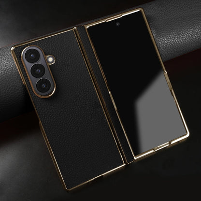 Lychee Genuine Leather Case For Samsung Galaxy Z Fold 8 6 5 4 Fold8 Ultra 8wide Fold7 Fold5 Fold6 Phone Cases Cover Funda Coque