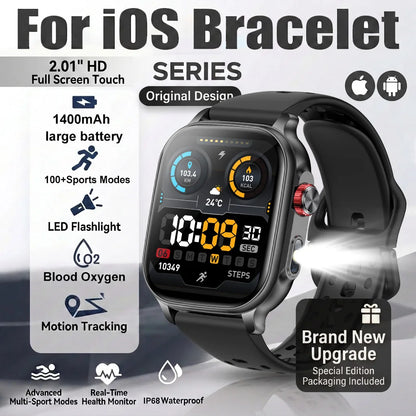 1400mAh Military Grade Smart Watch 200 Days Battery Life 5ATM Waterproof Bluetooth Call Alert LED Flashlight Sports Watches Men