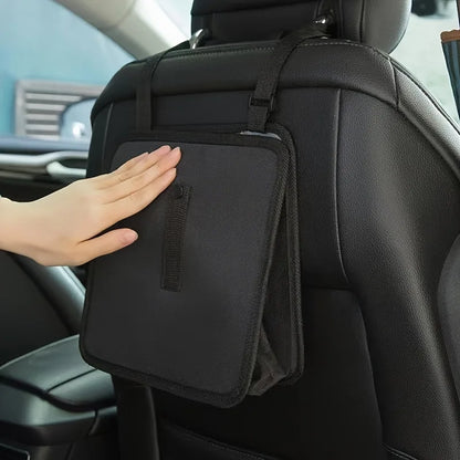 1pc Durable polyester fiber car trash can - Multi-functional folding hanging storage bag, zipper compartment, practical design