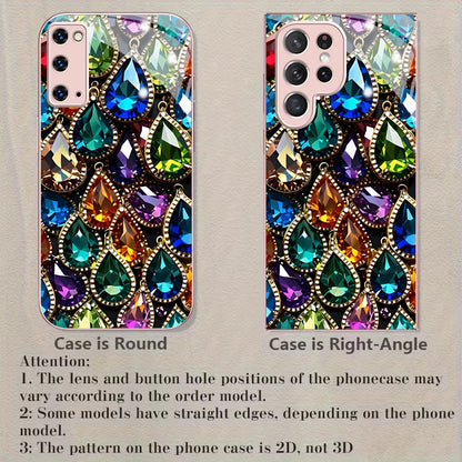Colorful Teardrop Gem Pink Metallic Glass Phone Case For Samsung Galaxy S26 S25 S24 S23 Ultra Plus FE S8 S9 S10 Note8 9 10 Cover