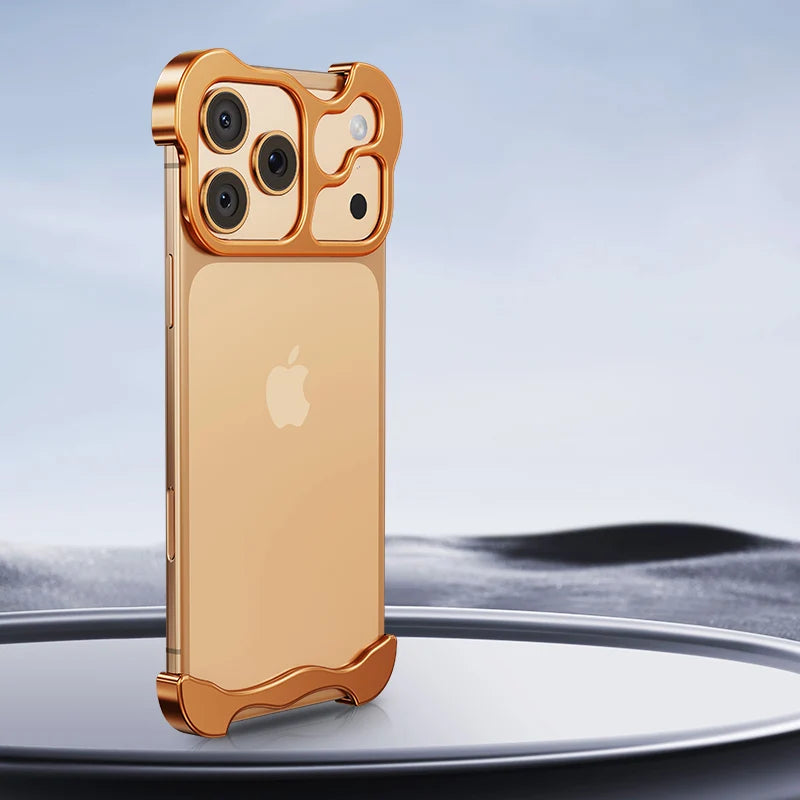 Irregular Metal Bumper Phone Case For IPhone 18 17 16 15 14 13 12 Pro Max Plus Lens Film Protect Bare Aluminum Shockproof Cover