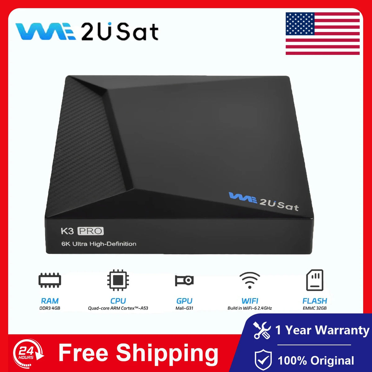 We2USat K3 Pro Android Smart TV Box Streaming Media Player Build in WiFi+Voice Remote Control Better Than Vseebox V5 PRO Free Ch