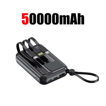 Lenovo New 500000mAh 4 Cables High Capacity Mini Power Bank Fast Charging Portable External Battery Supply New For iPhone Xiaomi