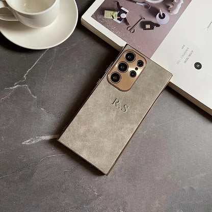 Custom Initials Personality Name – Premium Matte Suede Electroplated Phone Case for Samsung Galaxy S25, S24 Ultra, S23, S22 Plus