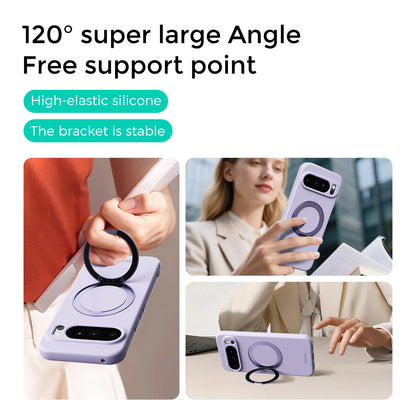For Google Pixel 11 10 9 Pro XL 10a 9a Phone Case 360° Rotate Magnetic Holder Luxury Skin Friendly Feel Silicone Stand Covers