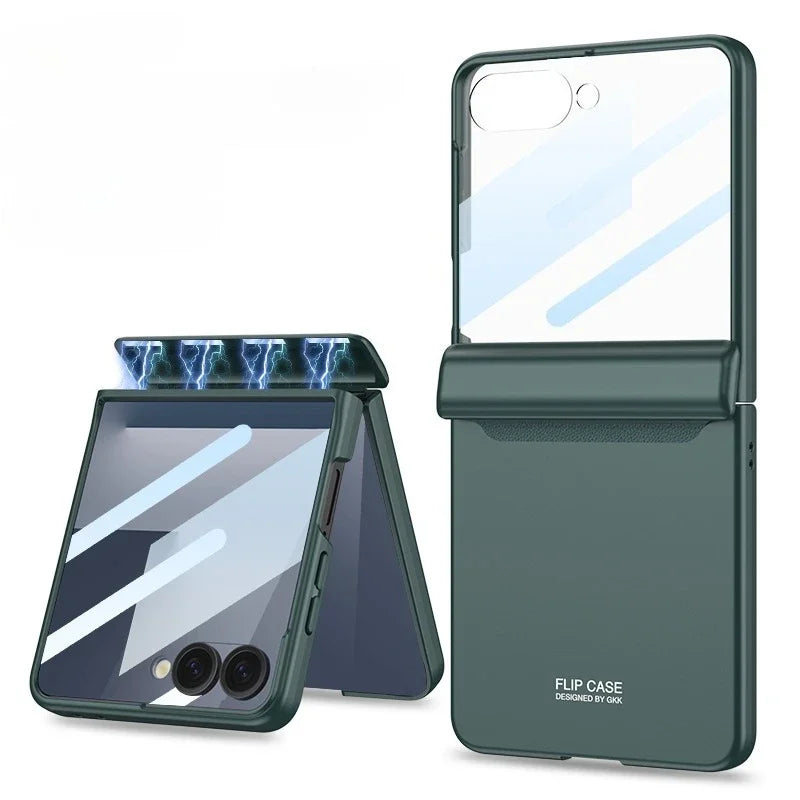 Hinge Protection Magnetic Hard Shell Phone Case for Samsung Galaxy Z Flip 8 7 6 Flip7 Flip6 with Tempered Film Protector Cover