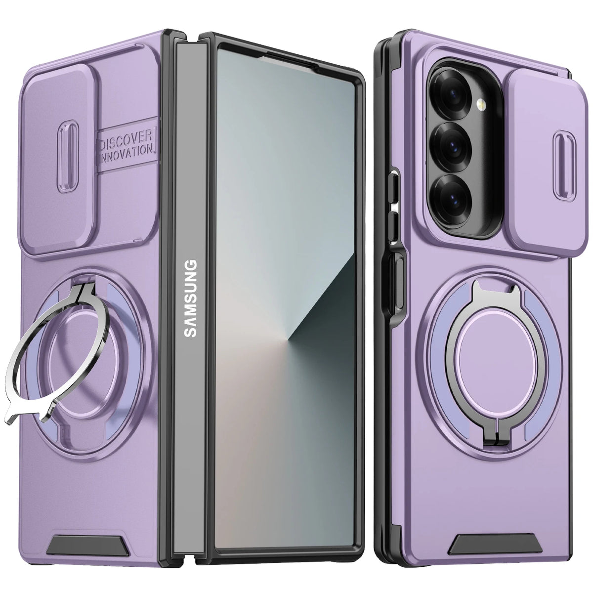 For Samsung Z Fold6 Case Galaxy Z Fold7 Cover Fold 6 7 Magnetic Ring Armor Slide Camera Lens Case Magsafe Wireless Charge Cover