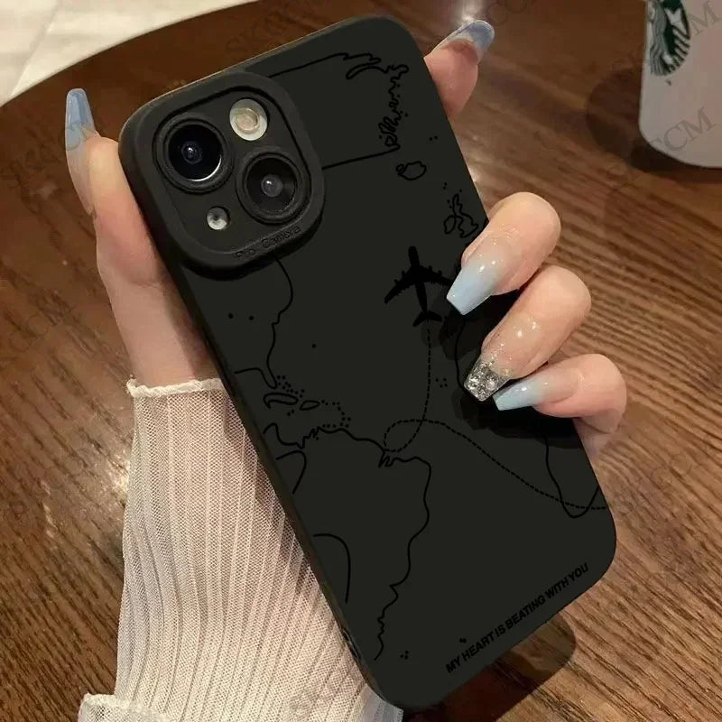 Travel-nspired Airplane Route Desian Phone Case For iPhone 17 16 15 14 13 12 11 Pro Max Mini 8 7 Plus XR XS Soft Silicone Covers