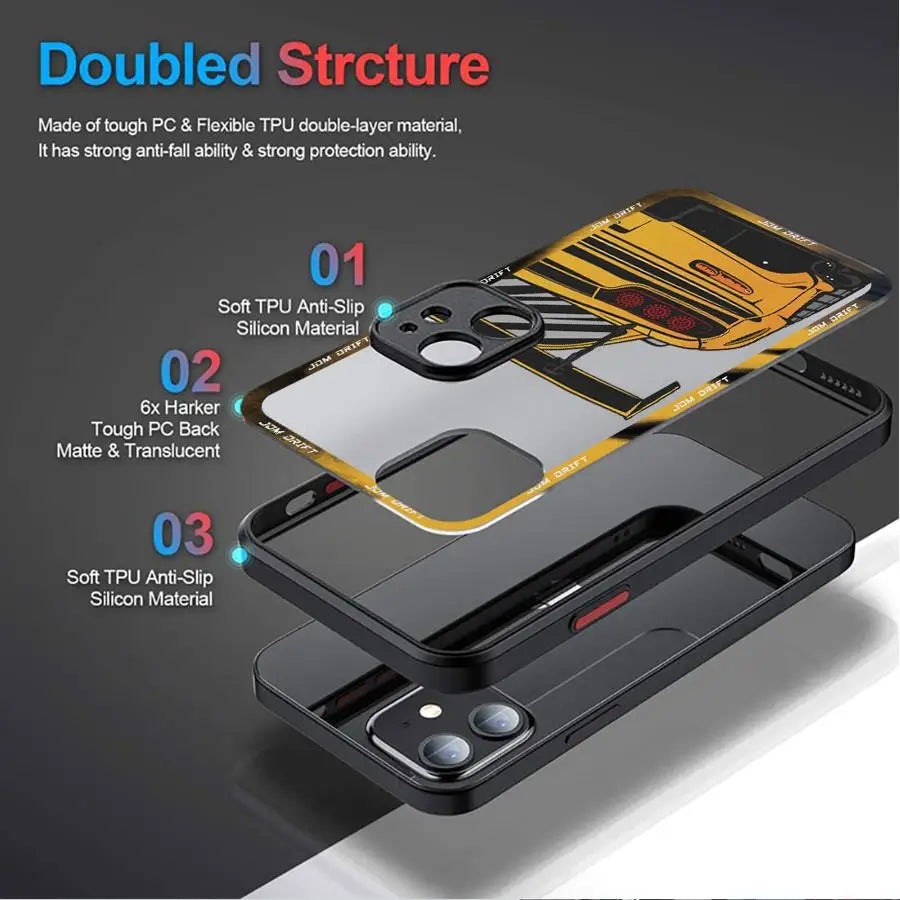 Cool Car Cover Phone Case for iPhone 11 12 Mini 13 14 16 15 Pro 15 16 Pro Max Matte Hard Shell