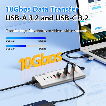 Blueendless Aluminium USB3.2 Gen2 10Gbps 7Ports 10 Ports USB-C Hub 7 in 1 10 in 1 USB-A Splitter Adapter for Laptop macbook
