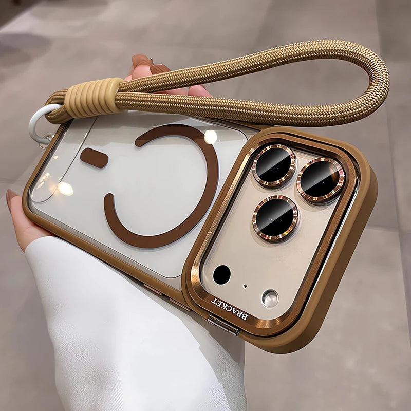 New Tech-Style Magnetic Drop-proof Full-wrap Phone Case with Holder Lanyard for iPhone 17 16 15 14 13 12 11 Pro Max Plus Air