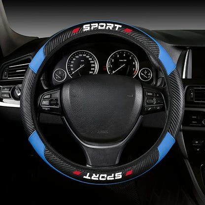 1Pc 14.96 Inch 4-Segment PU Carbon Fiber Splicing Steering Wheel Cover Non-Elastic Inner Ring Auto Handle Protector Accessory