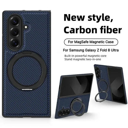 Business Carbon Fiber Texture Magnetic Case for Samsung Galaxy Z Fold 8 Ultra 7 6 5 4 for Magsafe Rotating Stand Protector Cover