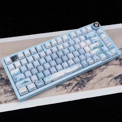 Kanagawa Themed Top/Side Printed RGB Backlit Keycaps 125 Keys Dye Sub PBT Keycaps Cherry Profile for Cherry MX Swtches Keyboard