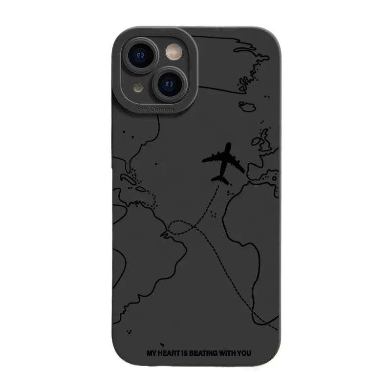 Travel-nspired Airplane Route Desian Phone Case For iPhone 17 16 15 14 13 12 11 Pro Max Mini 8 7 Plus XR XS Soft Silicone Covers