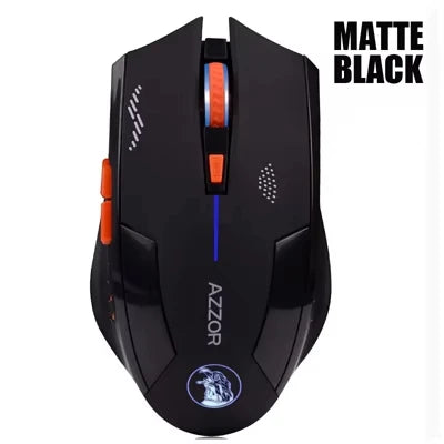 AZZOR Rechargable Silent Wireless Mouse Mute Button Noiseless Optical Gaming 2400dpi Built-in Battery For PC Laptop Computer