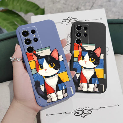 Romantic Cat Phone Case For Samsung Galaxy S25 S24 S23 S22 S21 S20 S10 S10E Ultra Plus FE Note 20 Ultra 10 Plus Cover