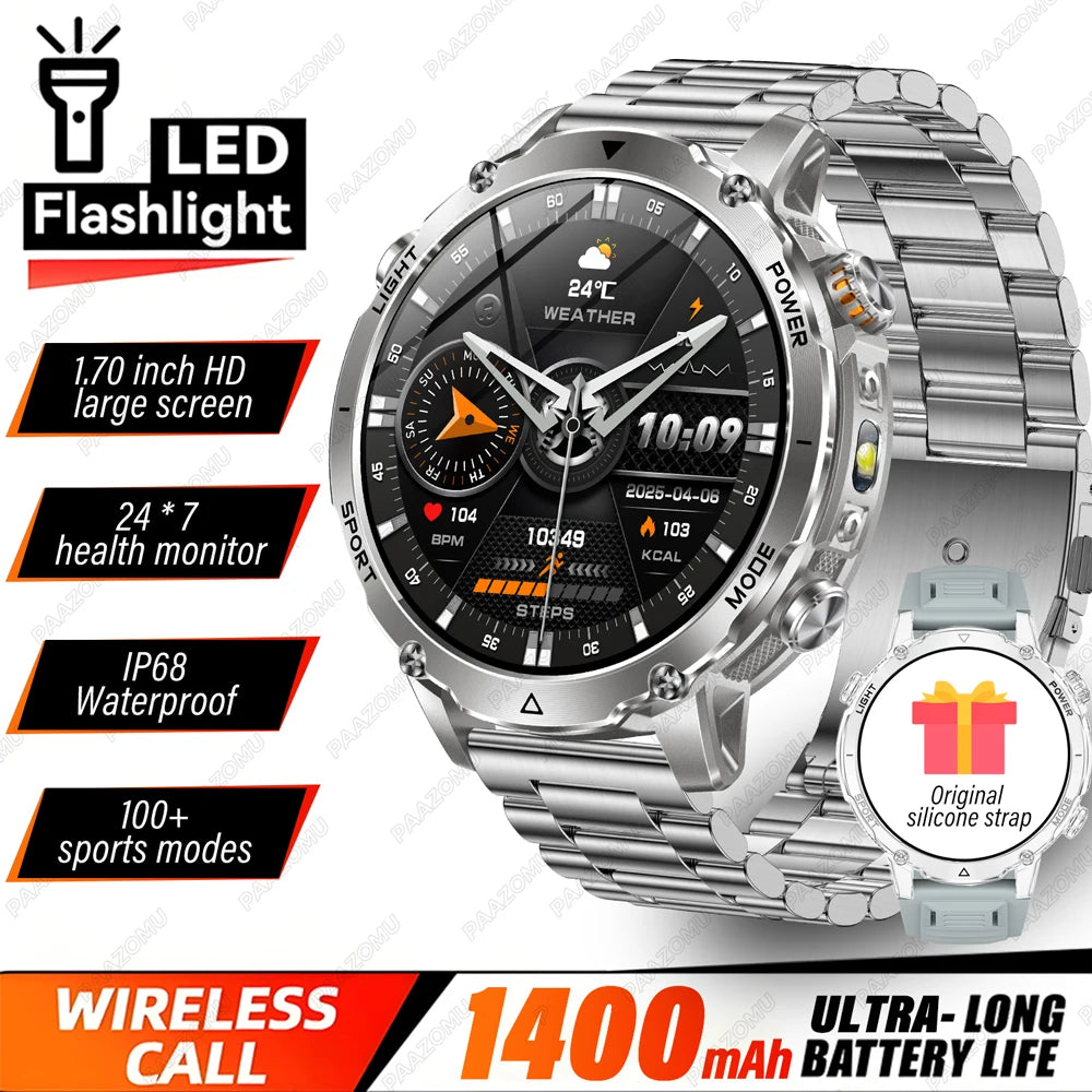 Brand+TANK Ultra 1400mAh Big Battery Smart Watch Men GPS Path Sport Flashlight BT Call Waterproof Outdoor Military Smartwatches