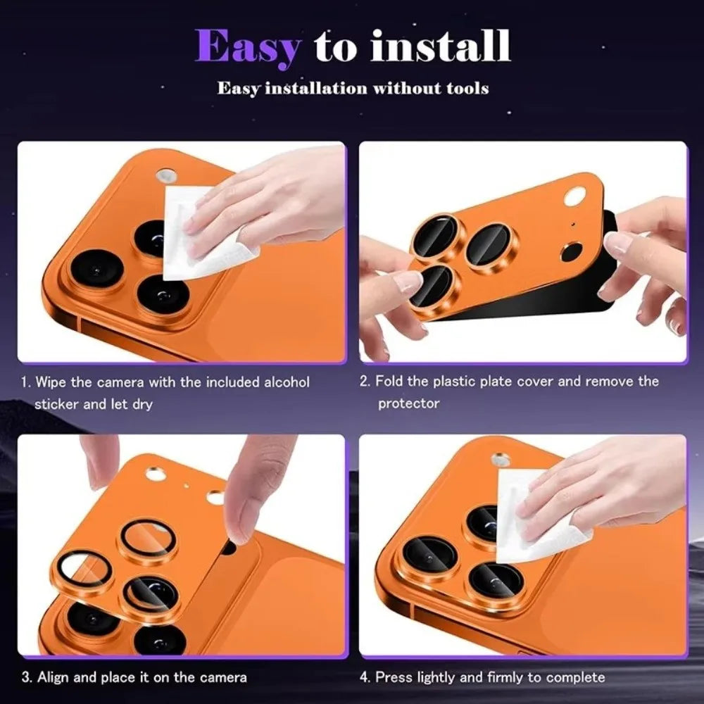 Metal Tempered Glass Lens Protector Orange Full Cover Back Camera Protective Film Anti Scratch for iPhone 17Pro/17 Pro Max