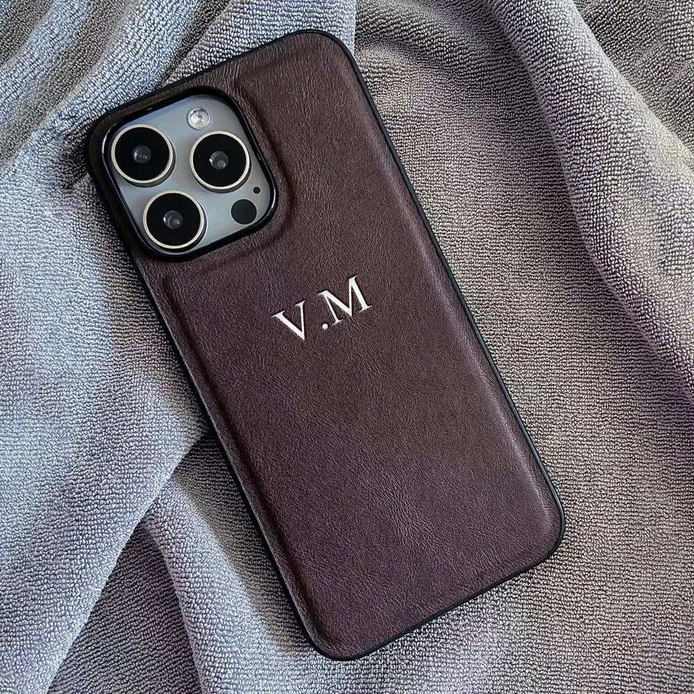 Leather Personalized Customized Initials Name Case For iPhone18 17 Air 16 15 14 13 12 11Pro Max Plus Luxury DIY Engraved Cover