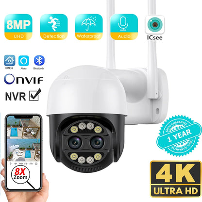 8X Digital Zoom 8MP PTZ WiFi Camera Dual Lens Night Vision Human Detection CCTV Video Surveillance Camera 4K Security IP Camera