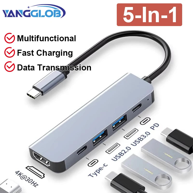 USB C Hub to 4K HDMI-Compatible USB 3.0 2.0 Type C PD Charging Dock for MacBook iPad Samsung S10 Dex TV Mouse Keyboard U Disk