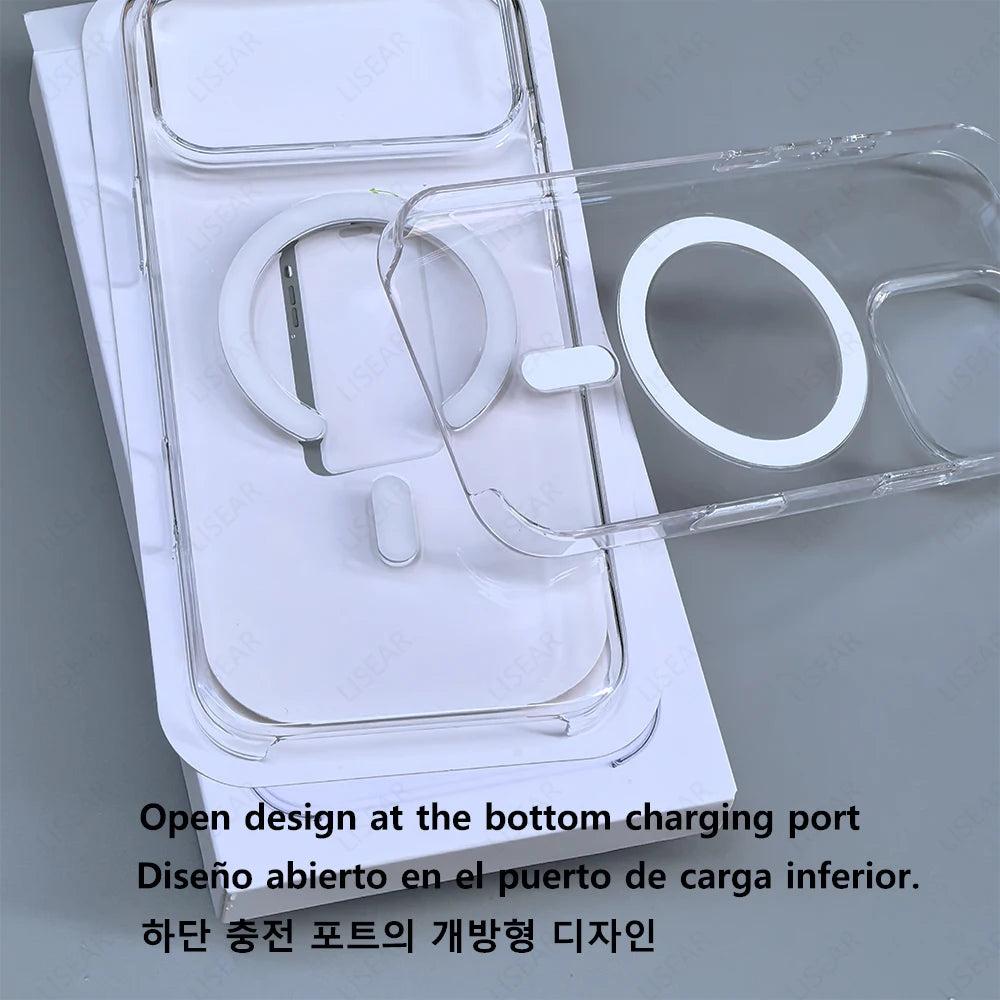 Original For Magsafe Clear Phone Case For iPhone 18 17 16 15 14 13 12 Pro Max Mini Wireless Charging With Touch Camera Button