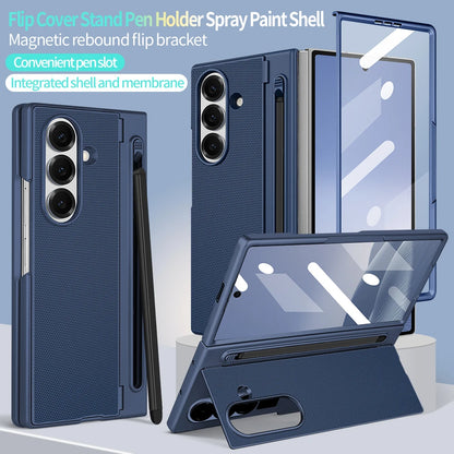 Hard PC Back Cover Phone Case for Galaxy Z Fold 7/6 with Touch Pen Included Kickstand Holder Phone Case with Screen Glass Film