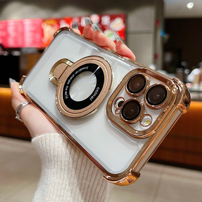 Fashion Plating Magnetic Bracket Case for iPhone 17 16 15 14 13 12 Pro Max Case With Holder Stand Shockproof Cover for Magsafe