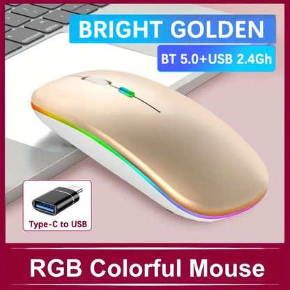 Wireless Rechargeable Mouse With LED Backlight  Bluetooth With Type-C Adapter Gaming Mouse Suitable For MAC/Laptop/PC/Windows