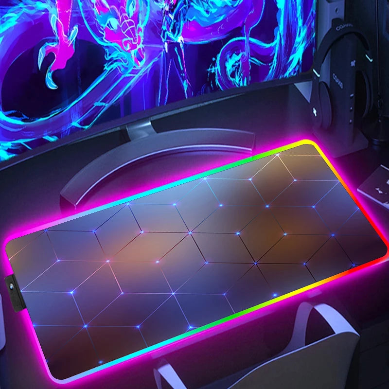 RGB Extended Hexagon Gaming Mouse Pad Rug Desk Mat Computer Accessories Anti-skid Offices Geometric Mousepad Luminous Game Mats