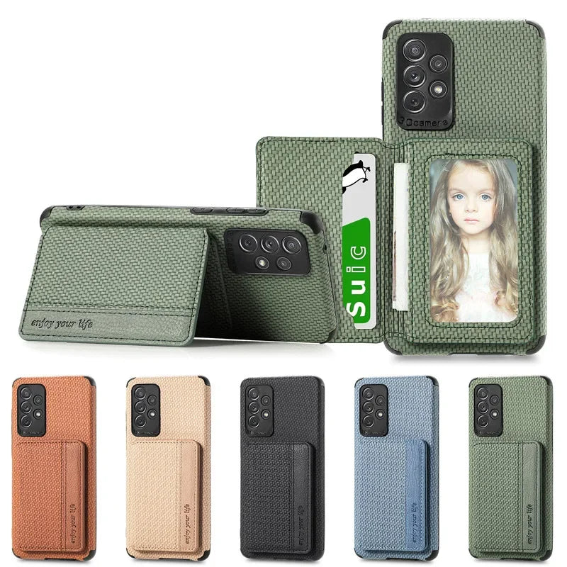 Carbon Fiber RFID Magnetic Leather Wallet Card Holder Case for Samsung Galaxy S25 S26 S22 Plus S21 S23 S24 Ultra S20 Fe Cover