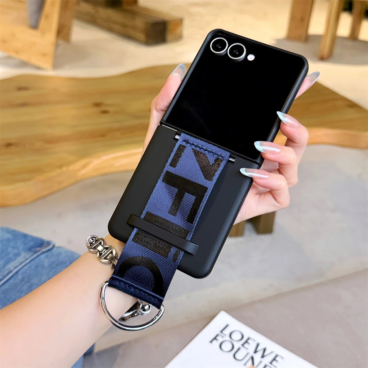 Wrist Strap Ring Holder Phone Case for Samsung Galaxy Z Flip 8 7 6 5 Luxury Matte PC Shockproof Hand Chain Band ZFlip 7 FE Cover
