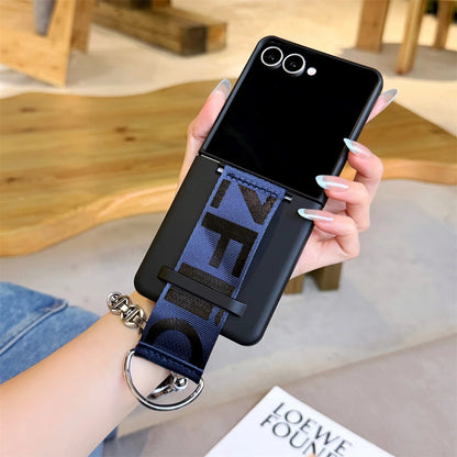 Wrist Strap Ring Holder Phone Case for Samsung Galaxy Z Flip 8 7 6 5 Luxury Matte PC Shockproof Hand Chain Band ZFlip 7 FE Cover
