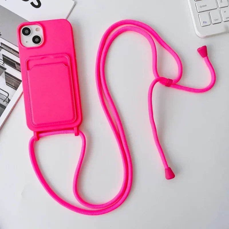 Crossboby Lanyard Rope Phone Case for IPhone 17 Air 16 15 14 Plus 13 12 11 Pro Max Silicone Card Package Fall Prevention Cover