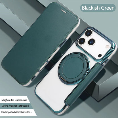 360 Rotating Bracket Magnetic Leather Case for IPhone 17 Pro Max 16 Plus 15 14 Shockproof Comfortable Grip RFID Bag Book Cover