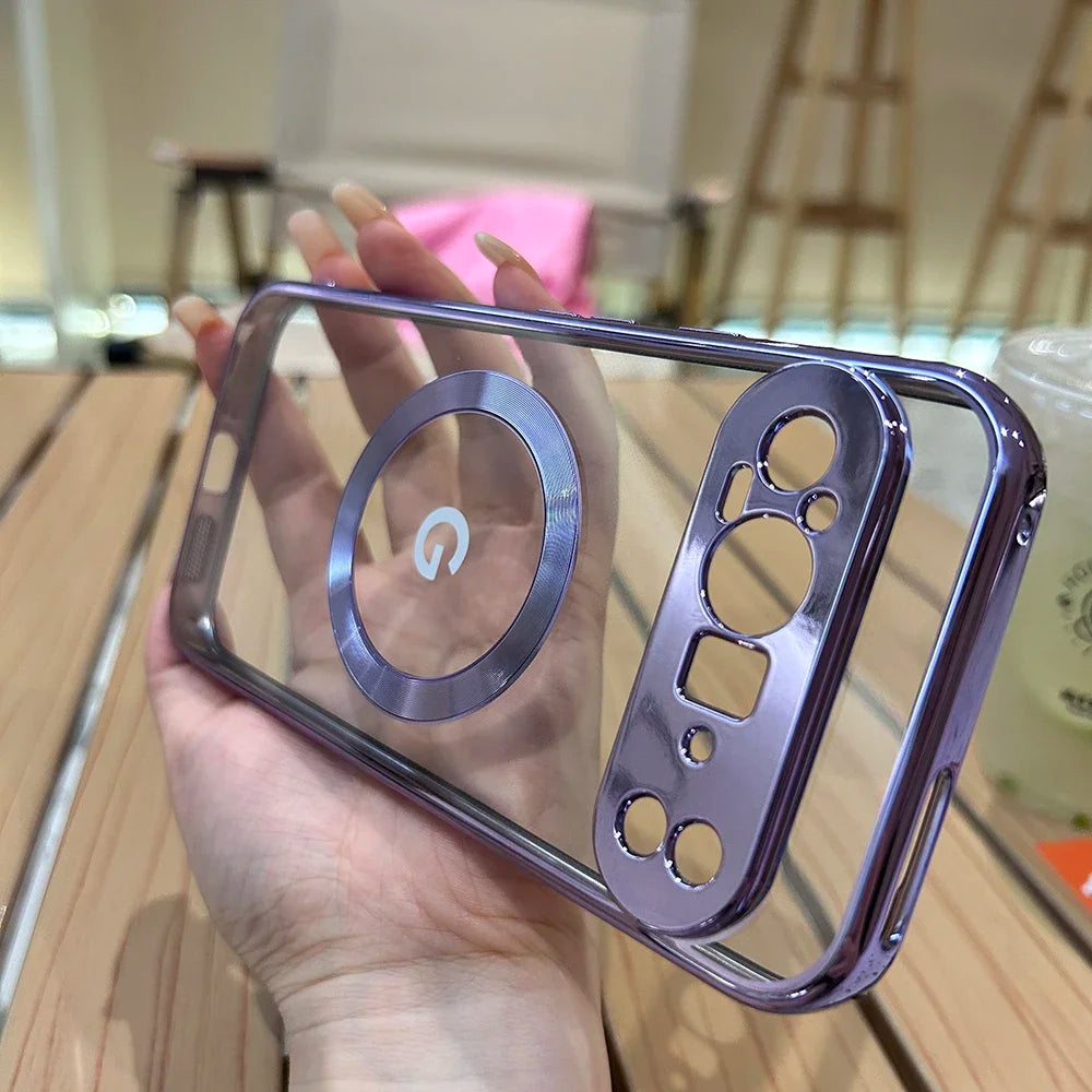 Clear Electroplating Compatible Magnetic Wireless Charging Phone Case For Google Pixel 11 10 9 A Pro XL Shockproof Protect Cover