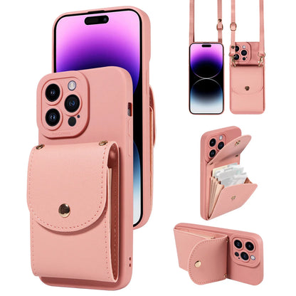 faux Leather Phone Case for IPhone17 16 15 14 13 12 11Pro Max PlusMini E Air All inclusive Lens Protection with Lanyard Card Bag
