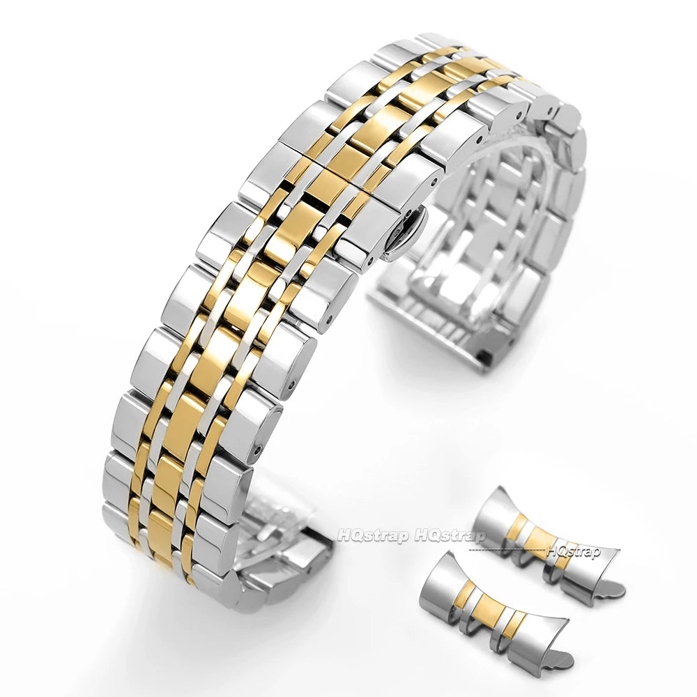 Curved End Watch Strap 14 16 18 19 20 21 22mm Bracelet Stainless Steel Band Metal Wristband Universal Watch Belt Accessories