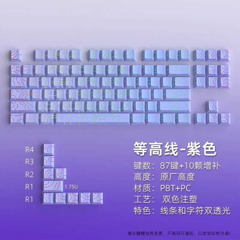 RGB Backlit Keycaps Cherry Profile Black Topographic 4.0 Side-lit Double Shot PBT Keycaps for Cherry MX Switches Gaming Keyboard