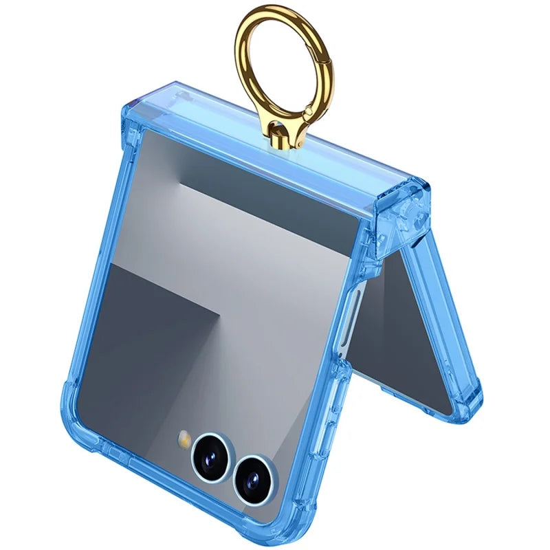 Luxury Airbag Hinge Protection Ring Holder Phone Case For Samsung Galaxy Z Flip 8 7 6 5 Z Flip7 FE Flip 8 Clear Shockproof Cover