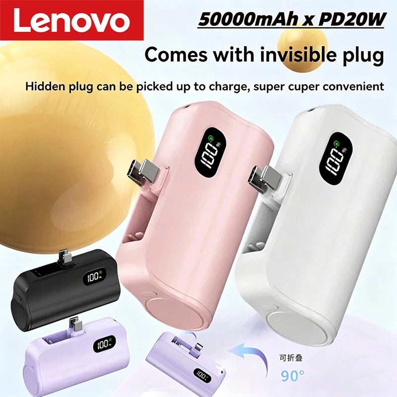 Lenovo Mini Capsule 50000mAh High Capacity Power Bank Portable Wireless Fast Charging External Battery For iPhone Huawei Samsung