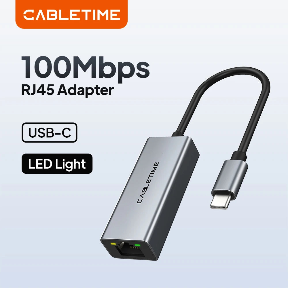 CABLETIME USB C Ethernet Adapter 100Mbps Network Card USB C to RJ45 Lan Cable for Laptop PC Xiaomi Mi Box USB C Hub