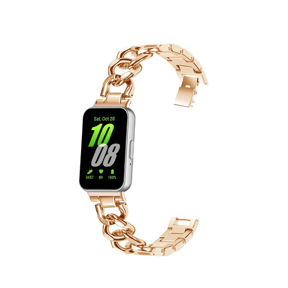Thin Stainless Steel Strap for Samsung Galaxy Fit3 Single Row Fashion Denim Chain Bracelet Metal Chain Strap for Women