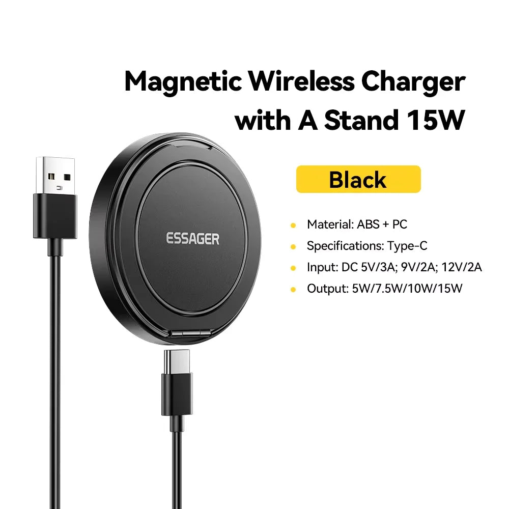 Essager Magnetic Wireless Charger 15W With Cable For iPhone 14 13 12 Pro Max Fast Wireless Charging For Samsung Xiaomi Earphones
