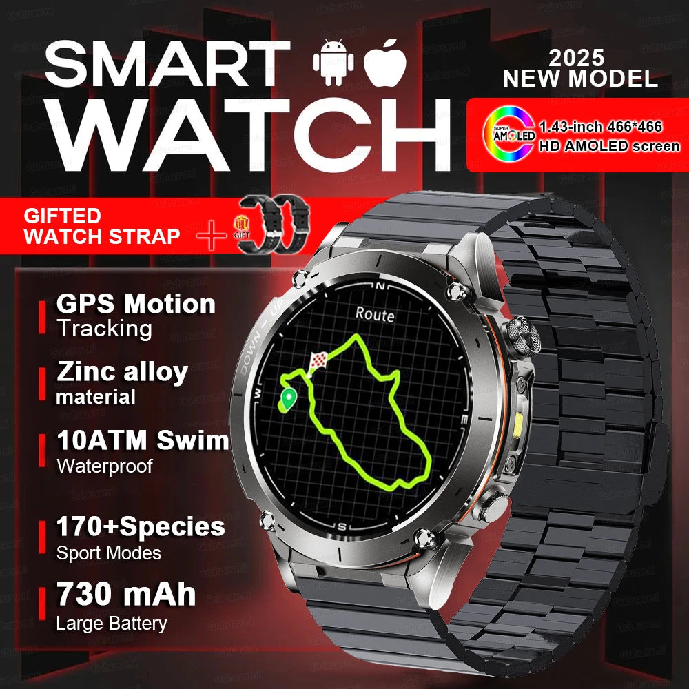 Outdoors TANK New GPS SmartWatch Man Dual-Band GNSS Military 10ATM Waterproof LED Flashlight Compass Altimeter NFC HD Call Watch