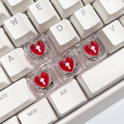 4pcs Transparent Cat Pink Keycaps Cute Custom RGB Backlit Heart-Shaped Keycaps for Girls—DIY Gaming Keyboard Keycaps