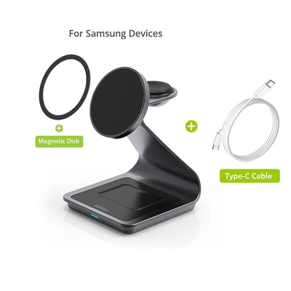 Bonola Magnetic 3 in 1 Wireless Charger Station for Samsung S24 Ultra/S25/26 Fast Charging Stand for Galaxy Watch 8/7/6/Earbuds