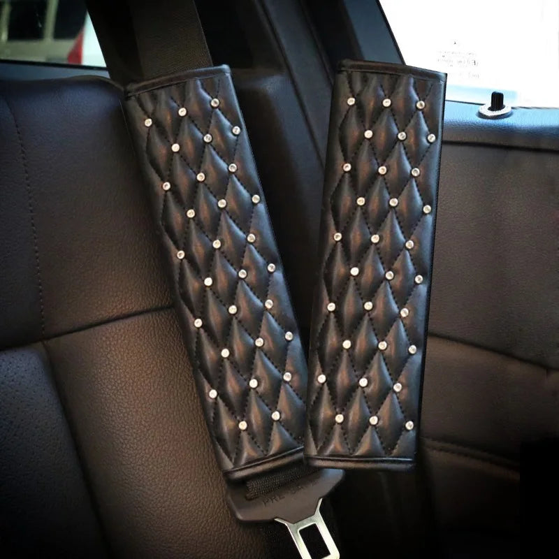 New Luxury Crystal Car Steering Wheel Covers for Women Girls Leather Rhinestone Covered Steering-Wheel Car Interior Accessories