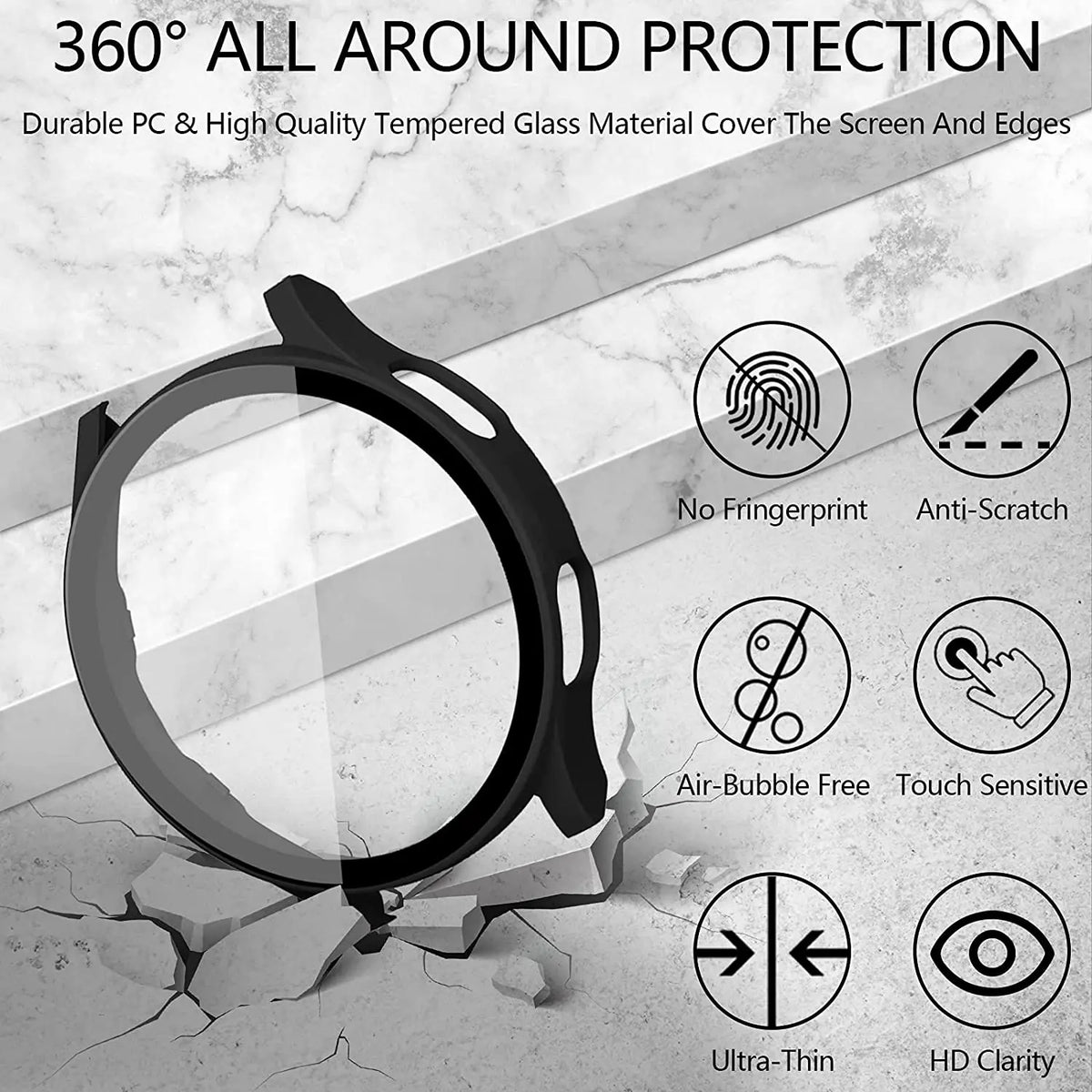 Glass+Case for Samsung Galaxy Watch 7 6 5 4 44mm 40mm Cases All Around Coverage Protective Bumper for Galaxy Watch 7 Accessories
